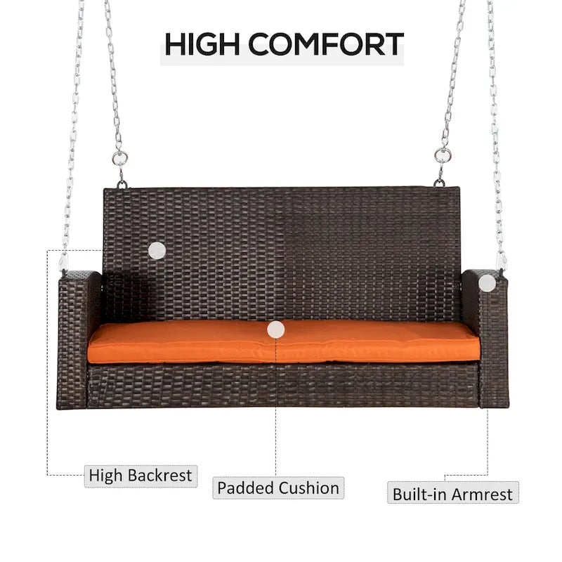 Outsunny 2 Person Wicker Hanging Swing Bench, Front Porch Swing Outdoor Chair with Cushions 550 lbs
