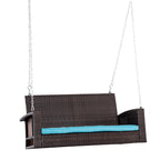 Outsunny 2 Person Wicker Hanging Swing Bench, Front Porch Swing Outdoor Chair with Cushions 550 lbs