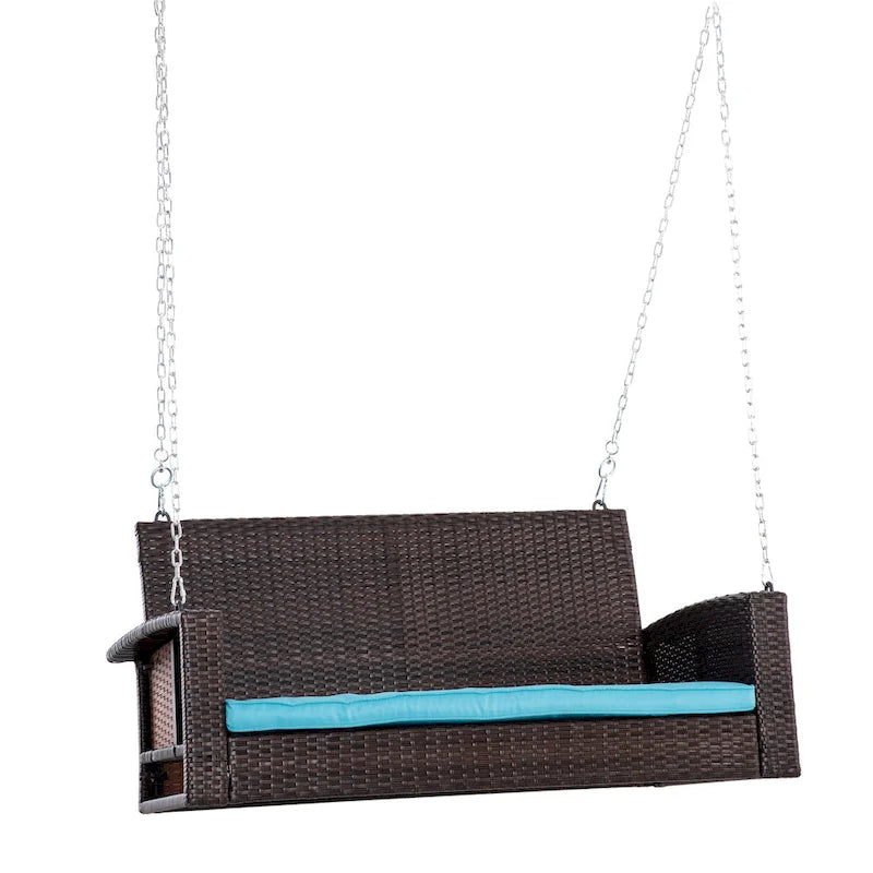 Outsunny 2 Person Wicker Hanging Swing Bench, Front Porch Swing Outdoor Chair with Cushions 550 lbs