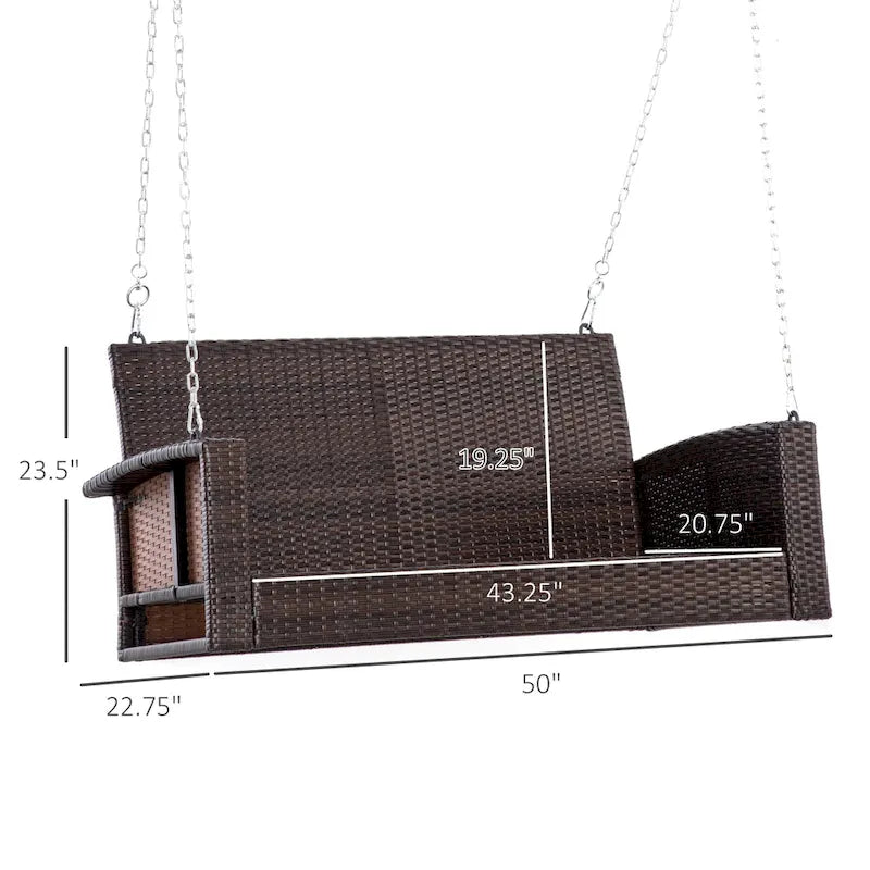 Outsunny 2 Person Wicker Hanging Swing Bench, Front Porch Swing Outdoor Chair with Cushions 550 lbs
