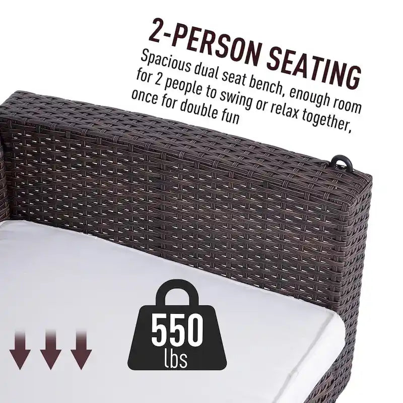 Outsunny 2 Person Wicker Hanging Swing Bench, Front Porch Swing Outdoor Chair with Cushions 550 lbs