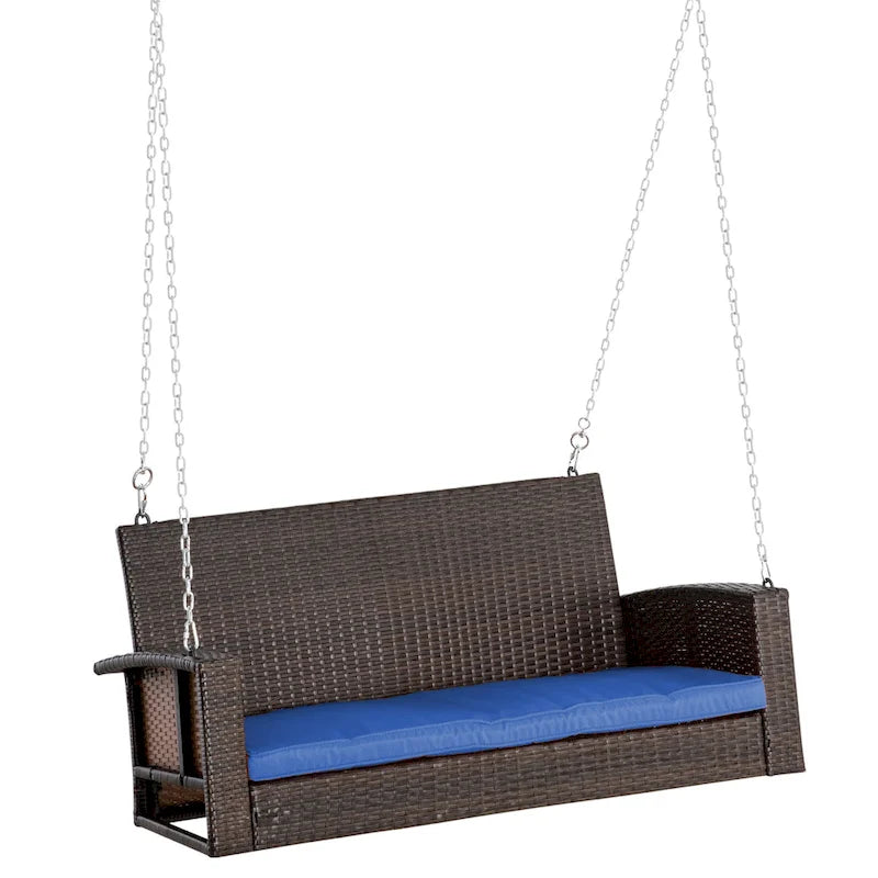 Outsunny 2 Person Wicker Hanging Swing Bench, Front Porch Swing Outdoor Chair with Cushions 550 lbs