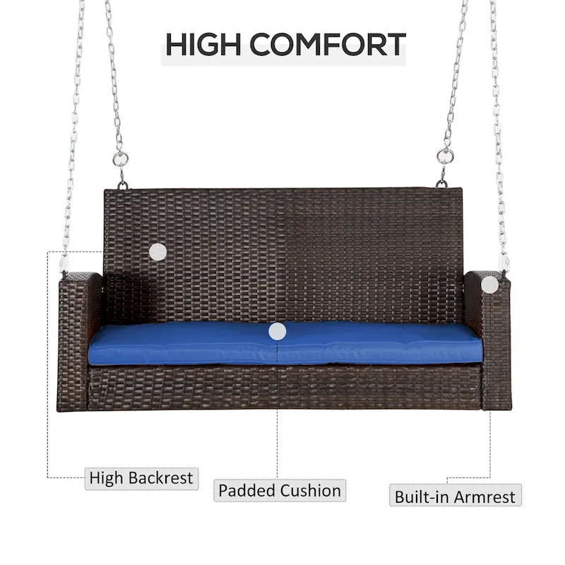Outsunny 2 Person Wicker Hanging Swing Bench, Front Porch Swing Outdoor Chair with Cushions 550 lbs