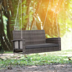Outsunny 2 Person Wicker Hanging Swing Bench, Front Porch Swing Outdoor Chair with Cushions 550 lbs