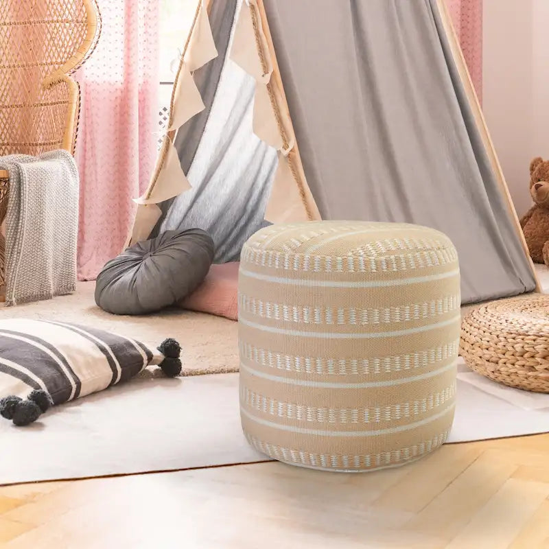 Sevita Dash and Stripe Geometric Indoor Outdoor Pouf - 20  x 20  x 20