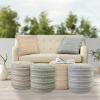 Sevita Dash and Stripe Geometric Indoor Outdoor Pouf - 20  x 20  x 20 