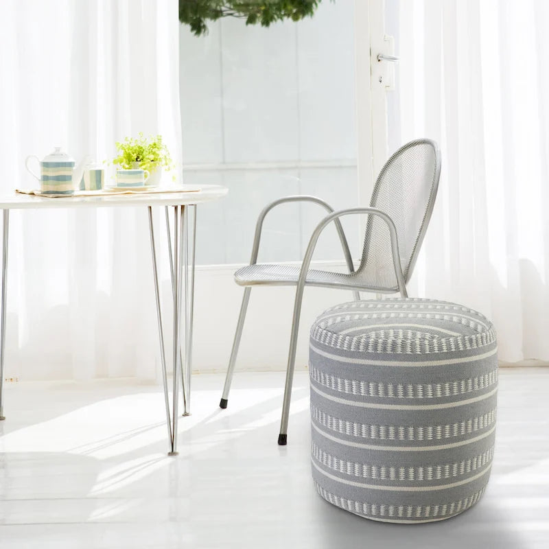 Sevita Dash and Stripe Geometric Indoor Outdoor Pouf - 20  x 20  x 20