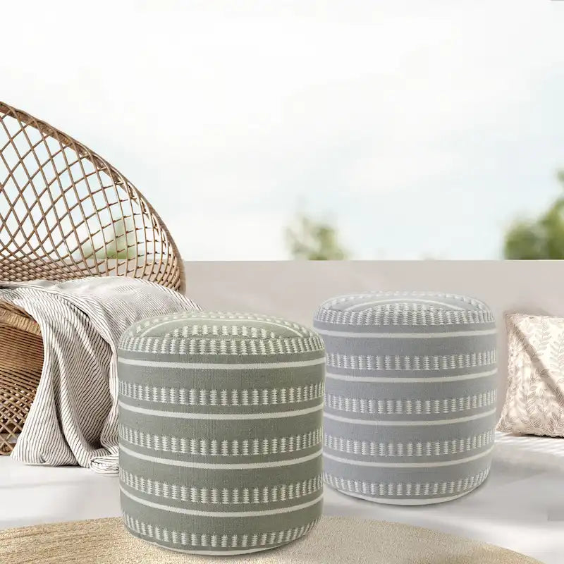 Sevita Dash and Stripe Geometric Indoor Outdoor Pouf - 20  x 20  x 20