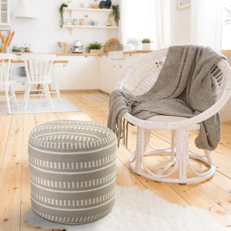 Sevita Dash and Stripe Geometric Indoor Outdoor Pouf - 20  x 20  x 20