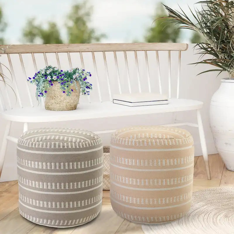 Sevita Dash and Stripe Geometric Indoor Outdoor Pouf - 20  x 20  x 20