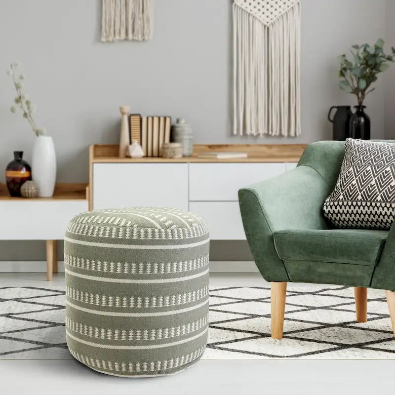 Sevita Dash and Stripe Geometric Indoor Outdoor Pouf - 20  x 20  x 20