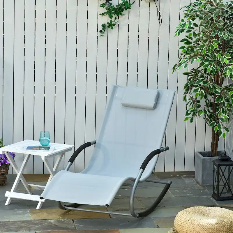 Outsunny Zero Gravity Chaise Rocker Patio Lounge Chairs with Recliner w/ Detachable Pillow & Weather-Fighting Fabric