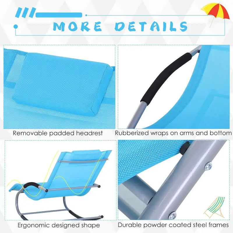 Outsunny Zero Gravity Chaise Rocker Patio Lounge Chairs with Recliner w/ Detachable Pillow & Weather-Fighting Fabric