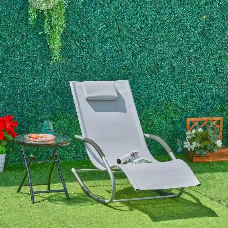 Outsunny Zero Gravity Chaise Rocker Patio Lounge Chairs with Recliner w/ Detachable Pillow & Weather-Fighting Fabric