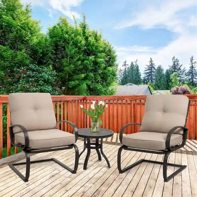 Futzca Spring Patio Chairs,3-Piece Bistro Set Outdoor Furniture for Patio, Garden, and Backyard with Cushioned Seats