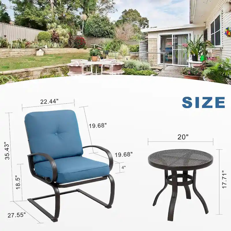 Futzca Spring Patio Chairs,3-Piece Bistro Set Outdoor Furniture for Patio, Garden, and Backyard with Cushioned Seats