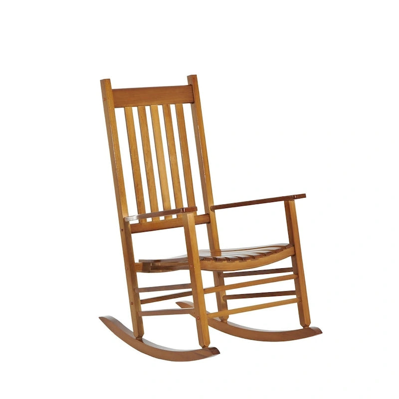 Outsunny Wood Rocking Chair Rocker with Slatted Back, Natural