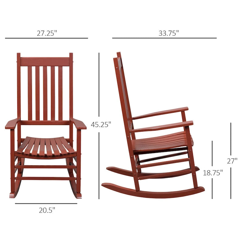 Outsunny Wood Rocking Chair Rocker with Slatted Back, Natural