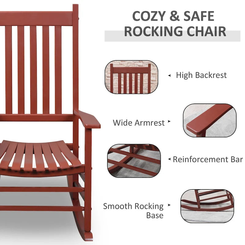 Outsunny Wood Rocking Chair Rocker with Slatted Back, Natural