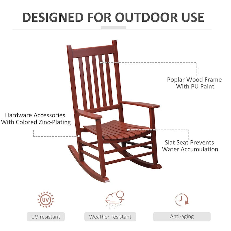 Outsunny Wood Rocking Chair Rocker with Slatted Back, Natural