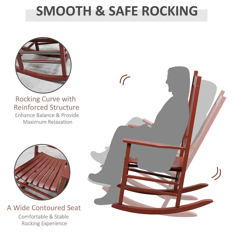 Outsunny Wood Rocking Chair Rocker with Slatted Back, Natural
