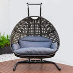 Charcoal Wicker Hanging Double-Seat Swing Chair with Stand with Cushion