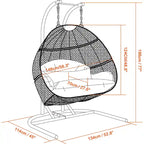 Charcoal Wicker Hanging Double-Seat Swing Chair with Stand with Cushion