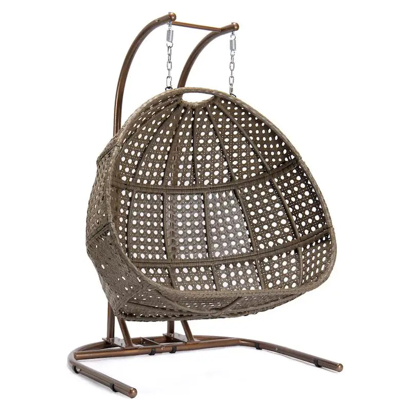 Charcoal Wicker Hanging Double-Seat Swing Chair with Stand with Cushion