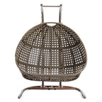Charcoal Wicker Hanging Double-Seat Swing Chair with Stand with Cushion