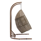 Charcoal Wicker Hanging Double-Seat Swing Chair with Stand with Cushion
