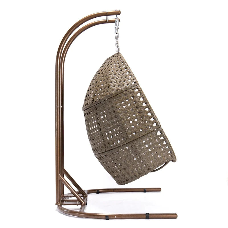 Charcoal Wicker Hanging Double-Seat Swing Chair with Stand with Cushion