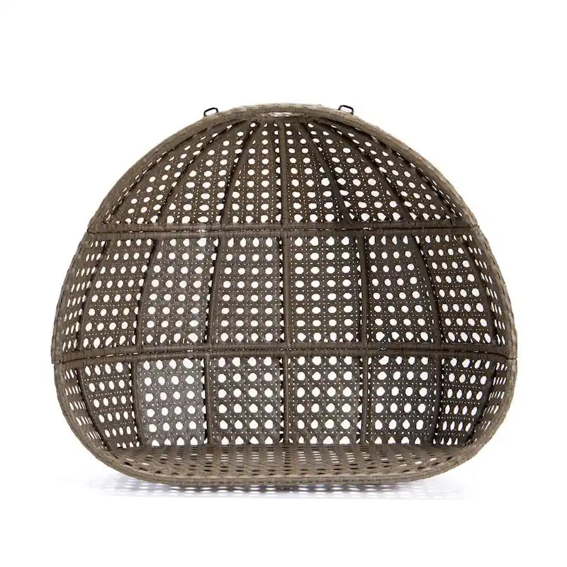 Charcoal Wicker Hanging Double-Seat Swing Chair with Stand with Cushion