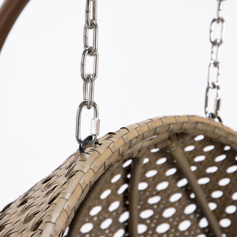 Charcoal Wicker Hanging Double-Seat Swing Chair with Stand with Cushion