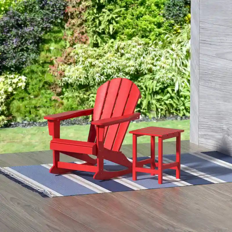 Polytrends Laguna Hdpe All Weather Outdoor Patio Rocking Chair With Side Table (2-Piece Set)
