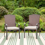 Patio Rattan Wicker Fixed Armrest Dining Chair with Cushion，Set of 2/4/6