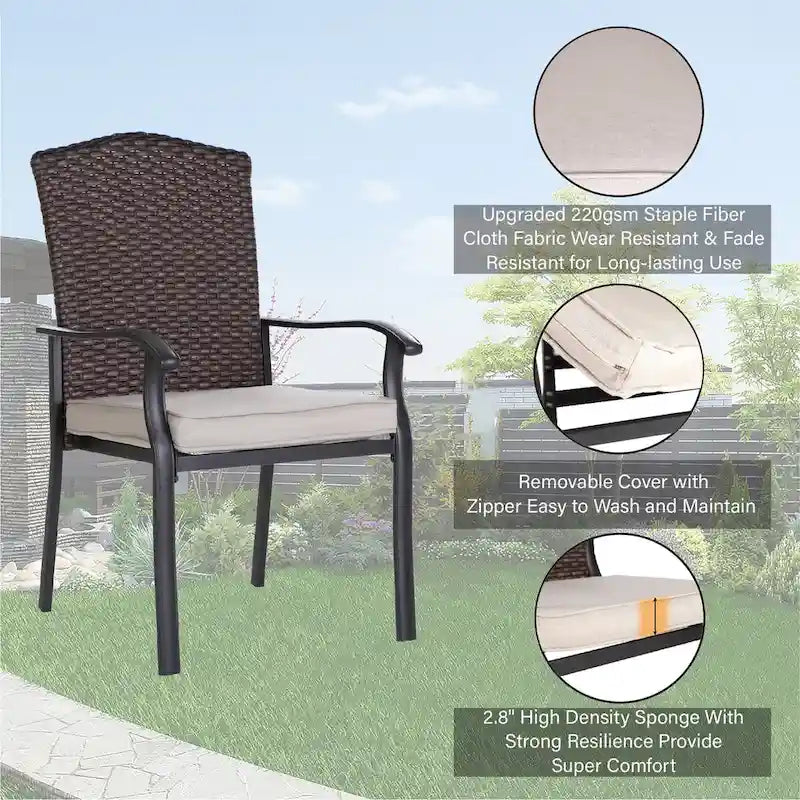 Patio Rattan Wicker Fixed Armrest Dining Chair with Cushion，Set of 2/4/6