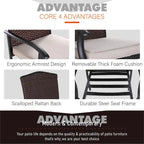 Patio Rattan Wicker Fixed Armrest Dining Chair with Cushion，Set of 2/4/6