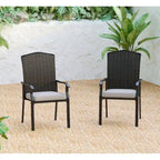 Patio Rattan Wicker Fixed Armrest Dining Chair with Cushion，Set of 2/4/6