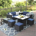 10-Piece Outdoor Patio Conversation Sectional Sofa Set with Table, Stools and Ottoman
