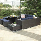 10-Piece Outdoor Patio Conversation Sectional Sofa Set with Table, Stools and Ottoman