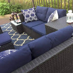 10-Piece Outdoor Patio Conversation Sectional Sofa Set with Table, Stools and Ottoman