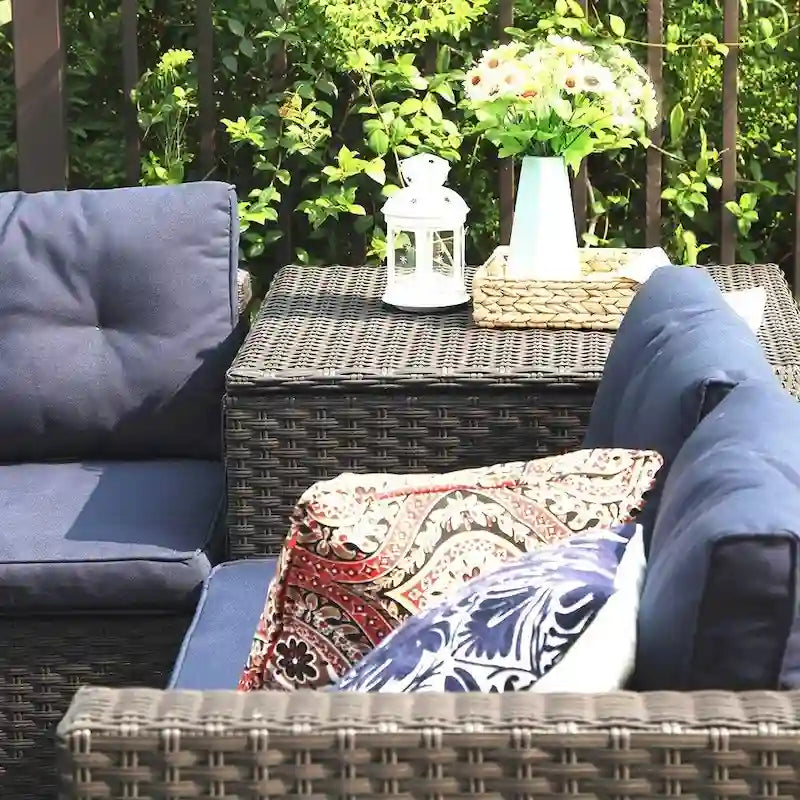 10-Piece Outdoor Patio Conversation Sectional Sofa Set with Table, Stools and Ottoman