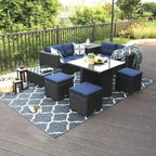 10-Piece Outdoor Patio Conversation Sectional Sofa Set with Table, Stools and Ottoman