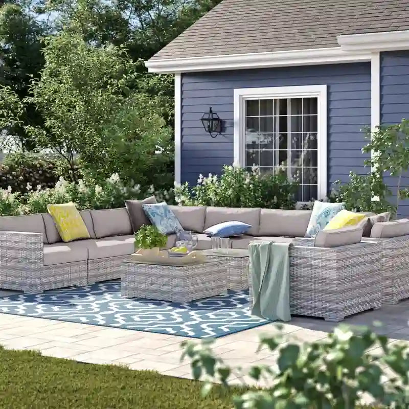 Wicker/Rattan 11 piece sectional Seating Group with Sunbrella Cushions