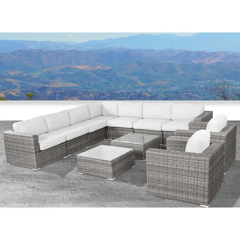 Wicker/Rattan 11 piece sectional Seating Group with Sunbrella Cushions