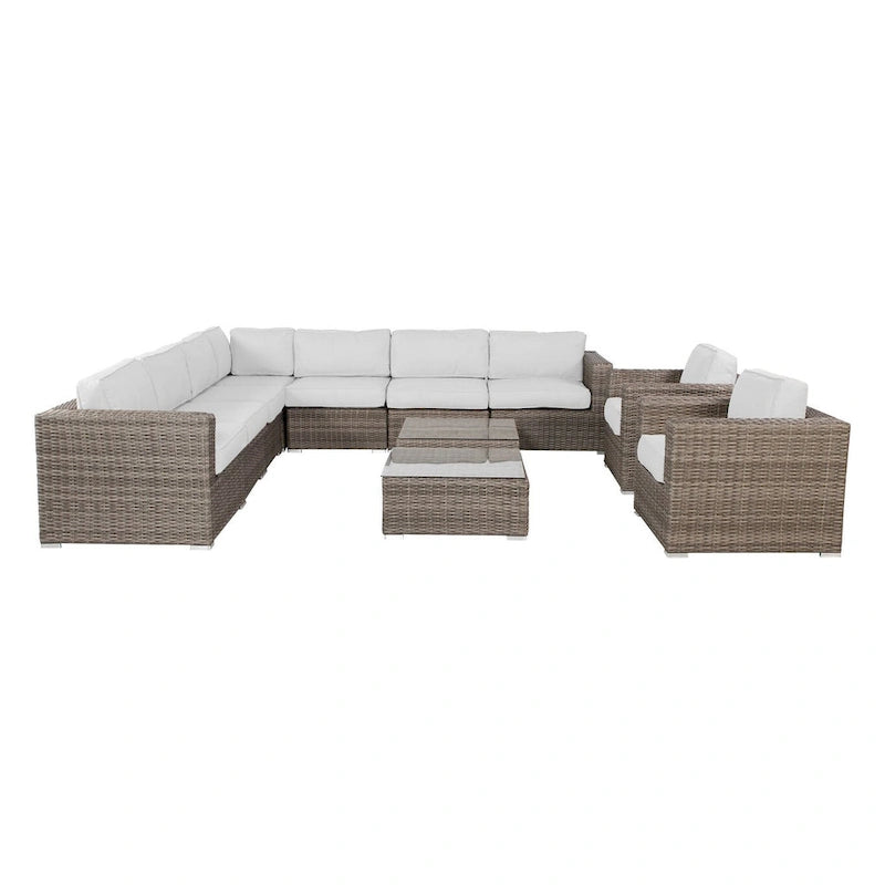Wicker/Rattan 11 piece sectional Seating Group with Sunbrella Cushions