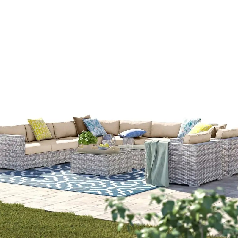 Wicker/Rattan 11 piece sectional Seating Group with Sunbrella Cushions