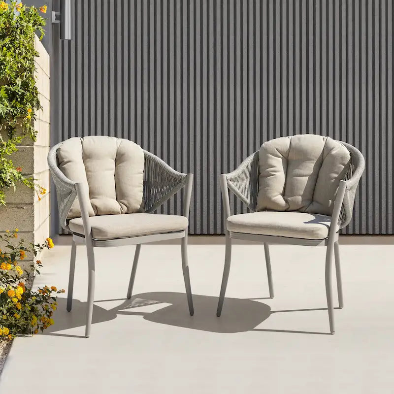 Outdoor 2-Piece Woven Rope Conversation Chair Set with Cushions