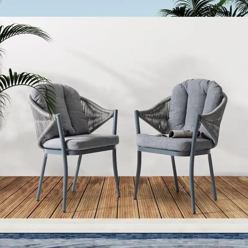 Outdoor 2-Piece Woven Rope Conversation Chair Set with Cushions