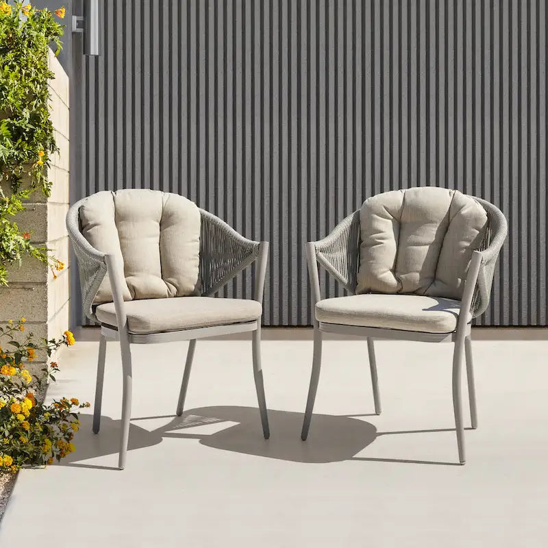 Outdoor 2-Piece Woven Rope Conversation Chair Set with Cushions